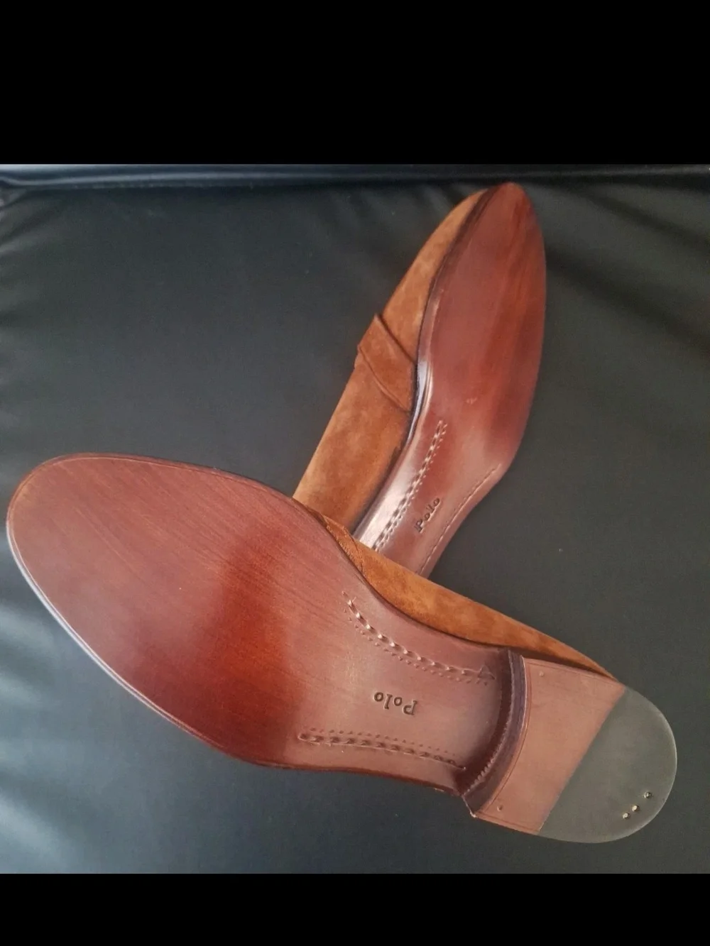 Polo Ralph Lauren Italy Suede Loafers Gold Plaque Block Heel NWOT Brown 9.5 D